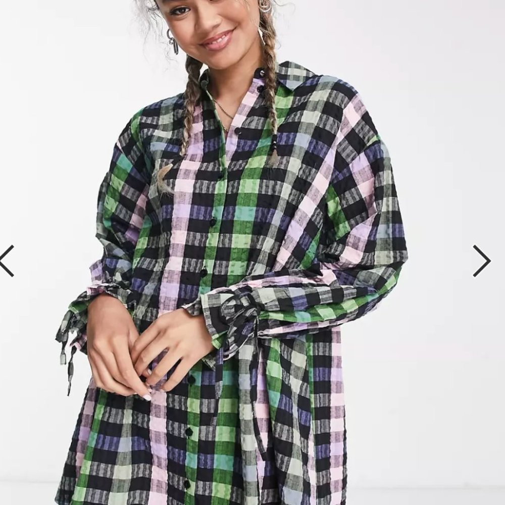 ASOS DESIGN cotton mini oversized shirt dress in grunge gingham